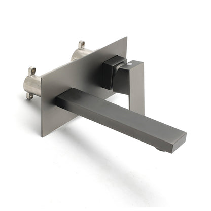 WELS Gun Metal Square Wall Mount Basin Mixer Laundry Vanity Tap Spout Faucet Set V1233-KSQ301GM