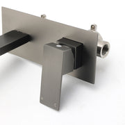 WELS Gun Metal Square Wall Mount Basin Mixer Laundry Vanity Tap Spout Faucet Set V1233-KSQ301GM