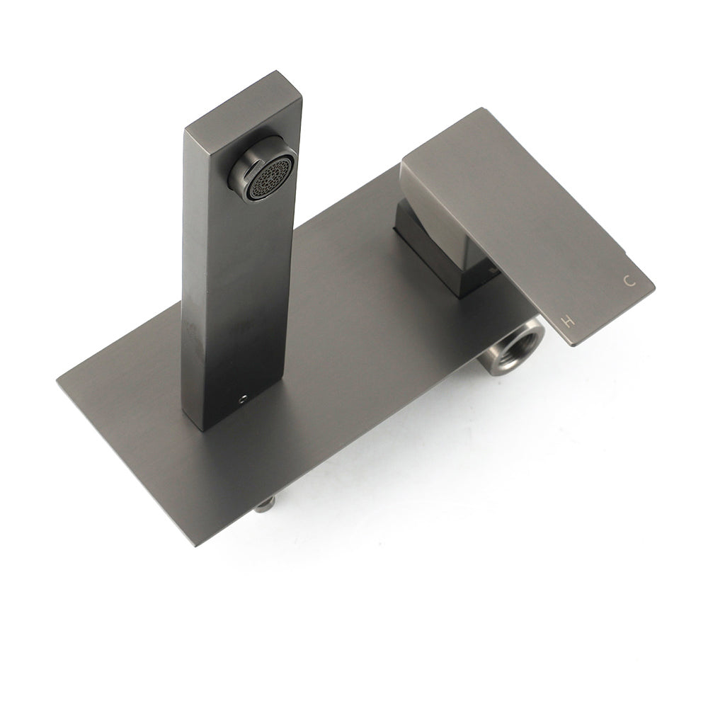 WELS Gun Metal Square Wall Mount Basin Mixer Laundry Vanity Tap Spout Faucet Set V1233-KSQ301GM