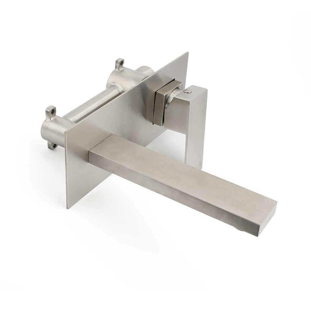 Brushed Nickel Square Wall Mount Basin Mixer Laundry Vanity Tap Spout Faucet Set V1233-KSQ301N