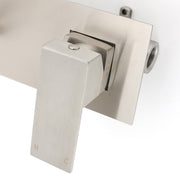Brushed Nickel Square Wall Mount Basin Mixer Laundry Vanity Tap Spout Faucet Set V1233-KSQ301N