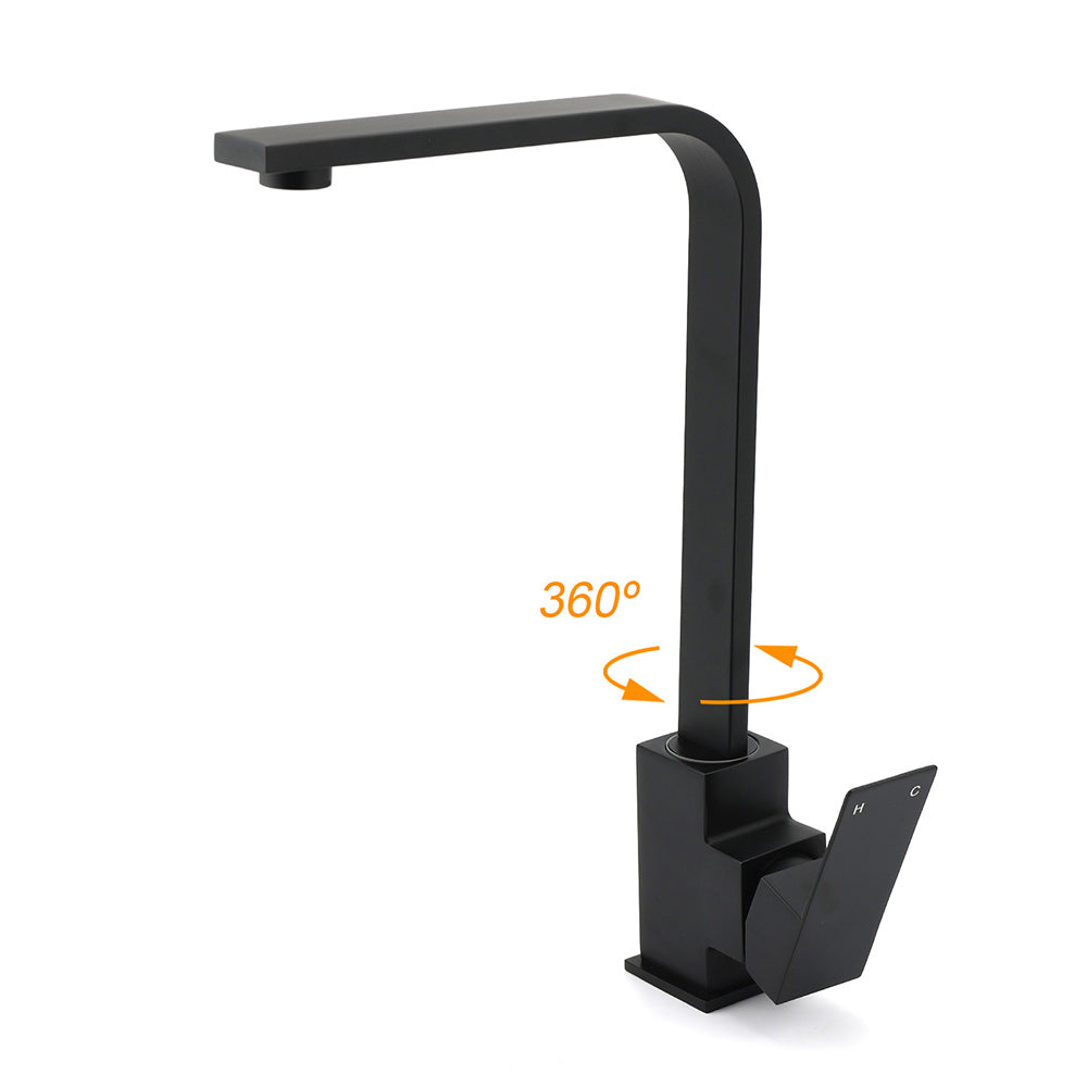 Matt Black Square Gooseneck 360 Swivel Laundry Sink Kitchen Mixer Faucet Tapware V1233-KSQ501B