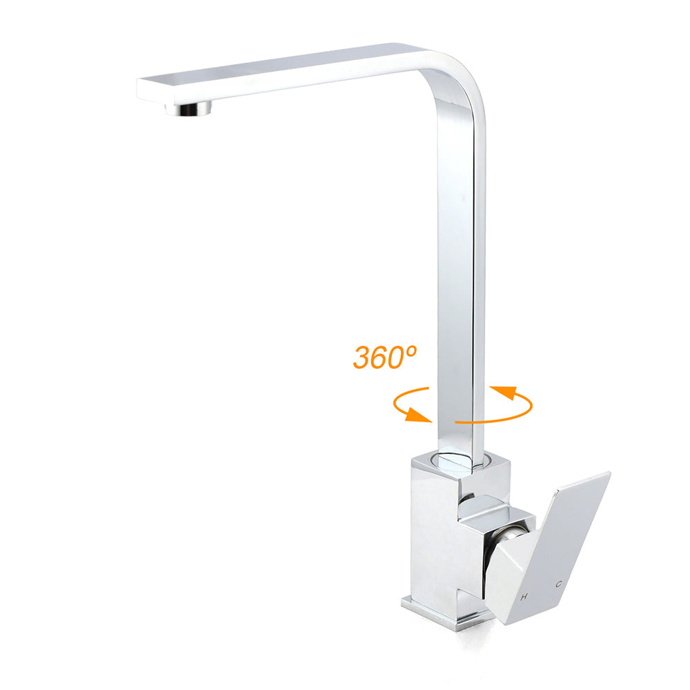 WELS Chrome Square Gooseneck Spout Swivel Laundry Sink Kitchen Mixer Faucet Tap V1233-KSQ501CR