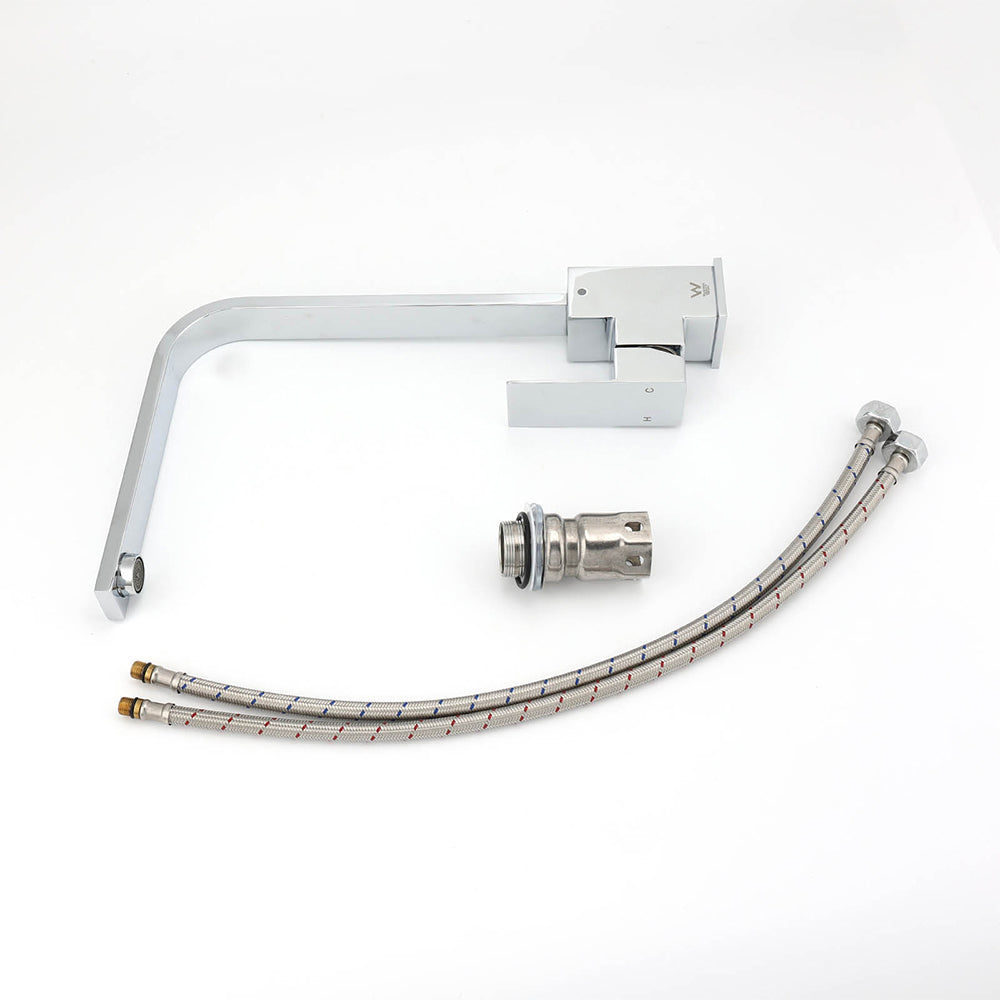 WELS Chrome Square Gooseneck Spout Swivel Laundry Sink Kitchen Mixer Faucet Tap V1233-KSQ501CR