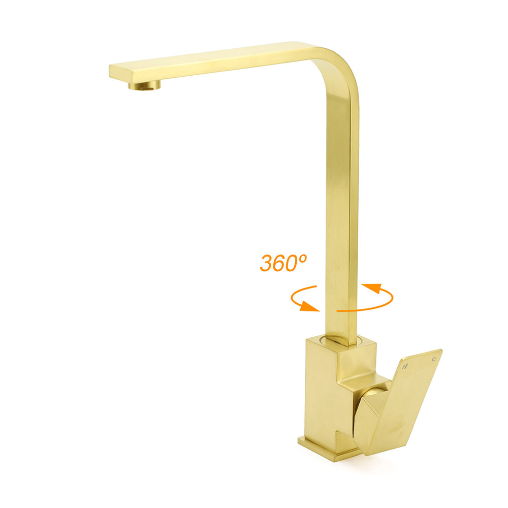 WELS Brushed Gold Gooseneck 360o Swivel Laundry Sink Kitchen Mixer Faucet Tap V1233-KSQ501G