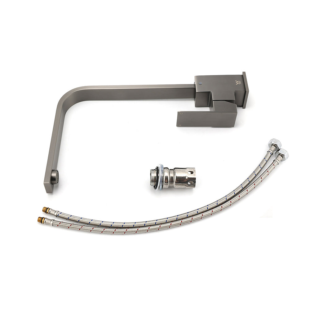 WELS Gun Metal Square Gooseneck Swivel Laundry Kitchen Mixer Faucet Sink Tap Set V1233-KSQ501GM