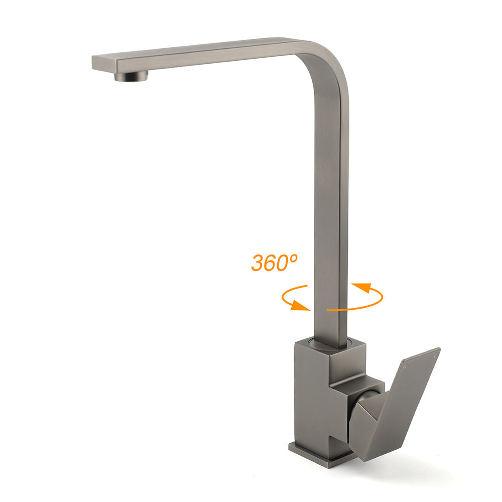 WELS Gun Metal Square Gooseneck Swivel Laundry Kitchen Mixer Faucet Sink Tap Set V1233-KSQ501GM