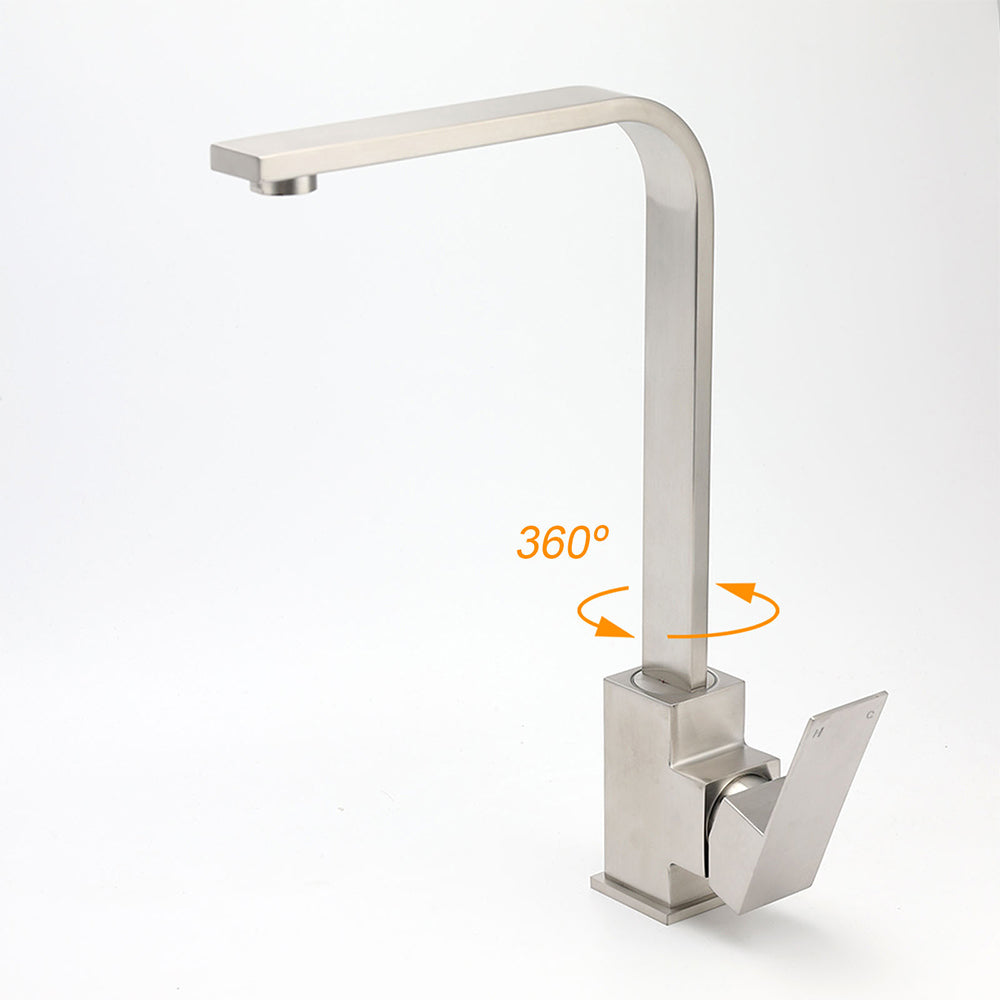 WELS Square Kitchen Sink Laundry Mixer 360o Swivel Faucet Tap Set Brushed Nickel V1233-KSQ501N