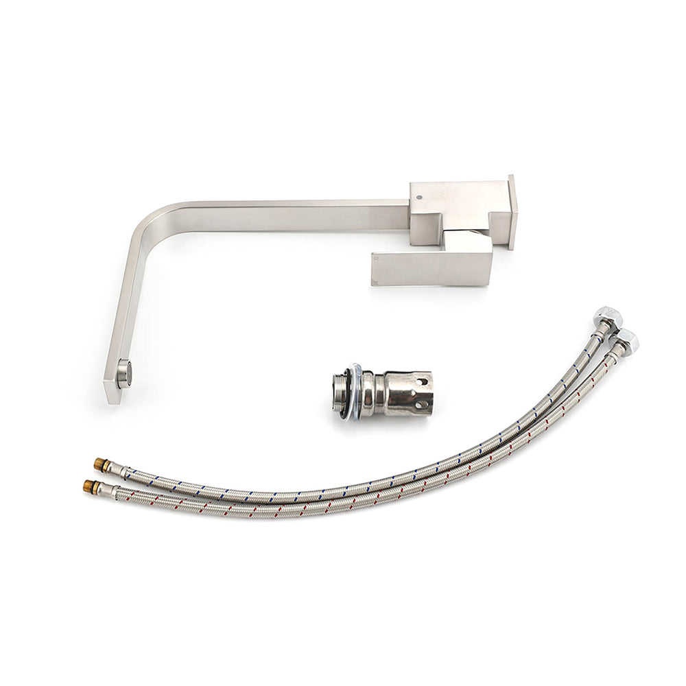 WELS Square Kitchen Sink Laundry Mixer 360o Swivel Faucet Tap Set Brushed Nickel V1233-KSQ501N