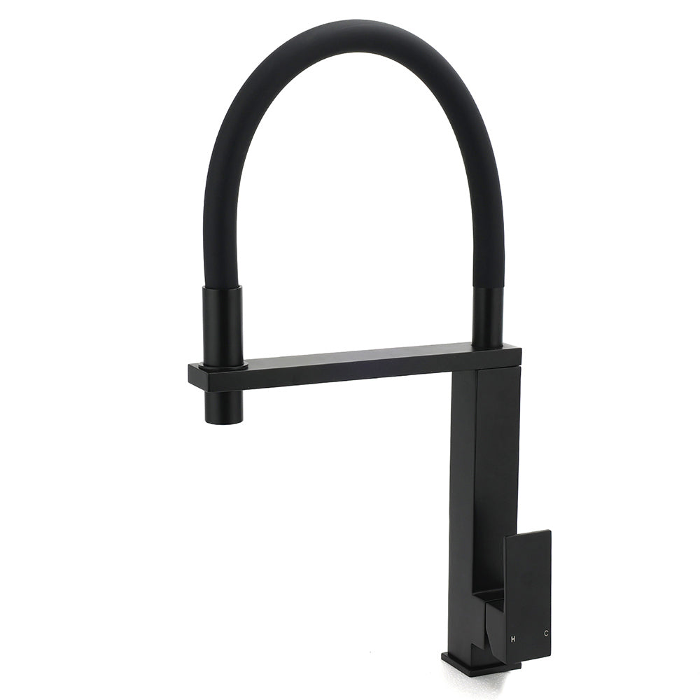 Matt Black Swivel Kitchen Sink Basin Mixer Swivel Faucet Tapware Pull Out Spout V1233-KSQ509B
