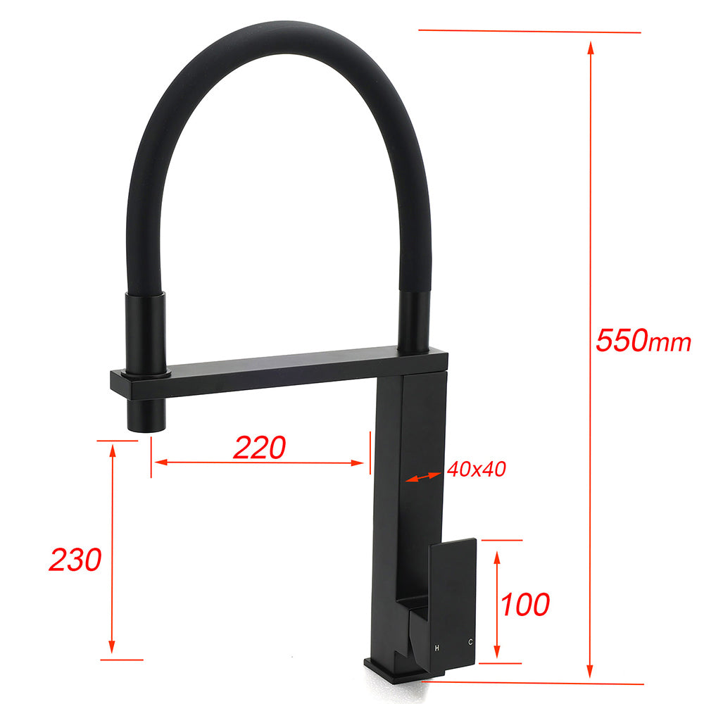 Matt Black Swivel Kitchen Sink Basin Mixer Swivel Faucet Tapware Pull Out Spout V1233-KSQ509B
