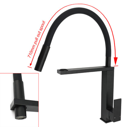 Matt Black Swivel Kitchen Sink Basin Mixer Swivel Faucet Tapware Pull Out Spout V1233-KSQ509B