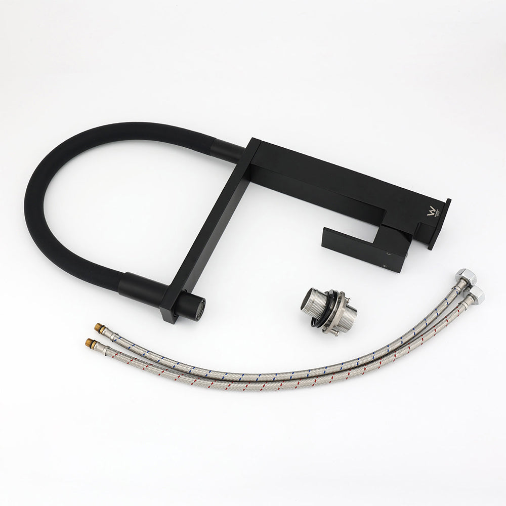 Matt Black Swivel Kitchen Sink Basin Mixer Swivel Faucet Tapware Pull Out Spout V1233-KSQ509B