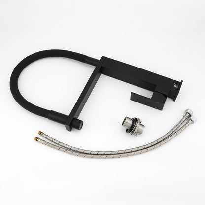 Matt Black Swivel Kitchen Sink Basin Mixer Swivel Faucet Tapware Pull Out Spout V1233-KSQ509B