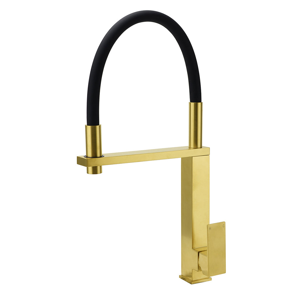 Brushed Gold Tall Kitchen Sink Basin Mixer Swivel Faucet Tap Pull Out Spout Head V1233-KSQ509BG