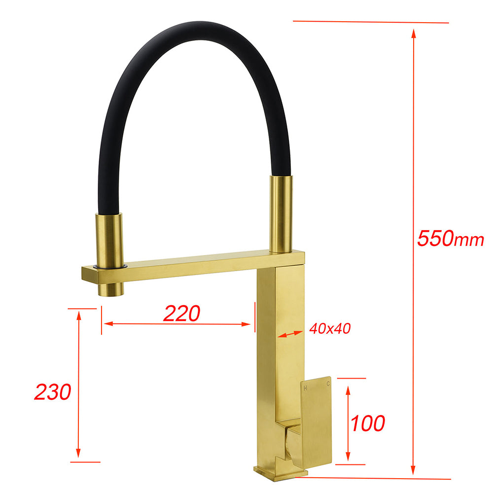 Brushed Gold Tall Kitchen Sink Basin Mixer Swivel Faucet Tap Pull Out Spout Head V1233-KSQ509BG