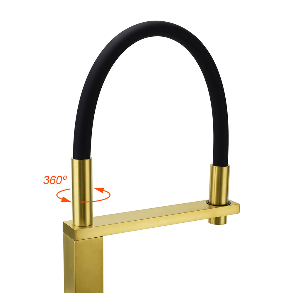 Brushed Gold Tall Kitchen Sink Basin Mixer Swivel Faucet Tap Pull Out Spout Head V1233-KSQ509BG