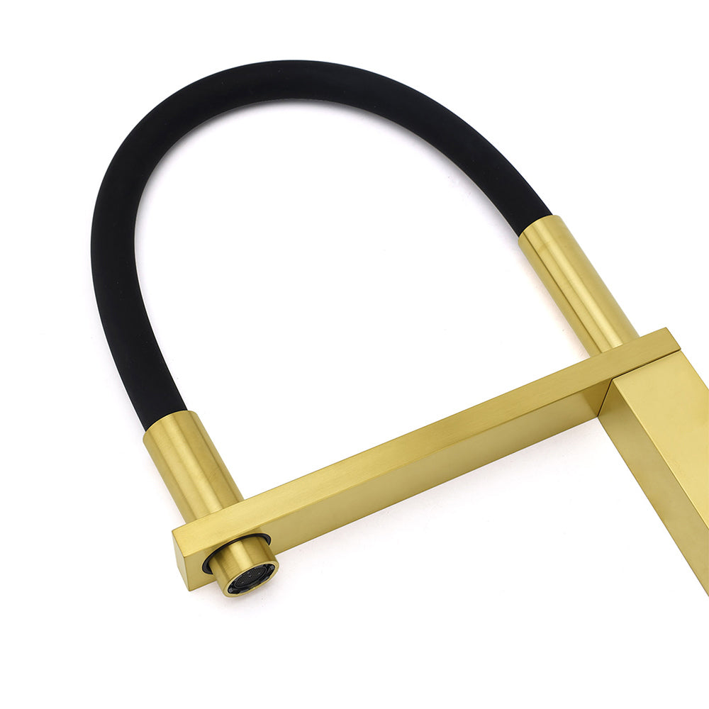 Brushed Gold Tall Kitchen Sink Basin Mixer Swivel Faucet Tap Pull Out Spout Head V1233-KSQ509BG