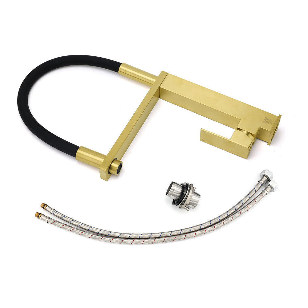 Brushed Gold Tall Kitchen Sink Basin Mixer Swivel Faucet Tap Pull Out Spout Head V1233-KSQ509BG