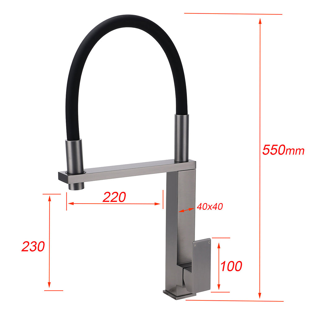 Gun Metal Tall Kitchen Sink Basin Mixer Swivel Faucet Tap Pull Out Spout Head V1233-KSQ509GM