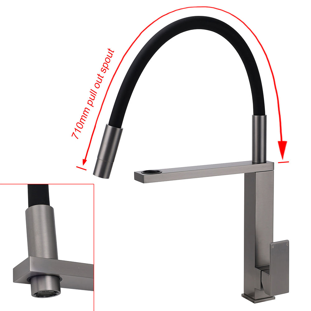 Gun Metal Tall Kitchen Sink Basin Mixer Swivel Faucet Tap Pull Out Spout Head V1233-KSQ509GM