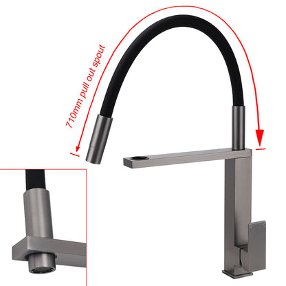 Gun Metal Tall Kitchen Sink Basin Mixer Swivel Faucet Tap Pull Out Spout Head V1233-KSQ509GM