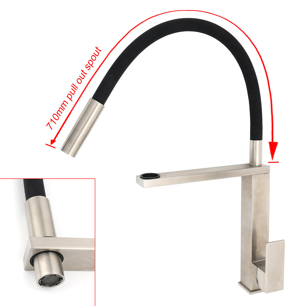 WELS 6.0L/m Chrome Kitchen Sink Basin Mixer Swivel Faucet Tapware Pull Out Spout V1233-KSQ509N