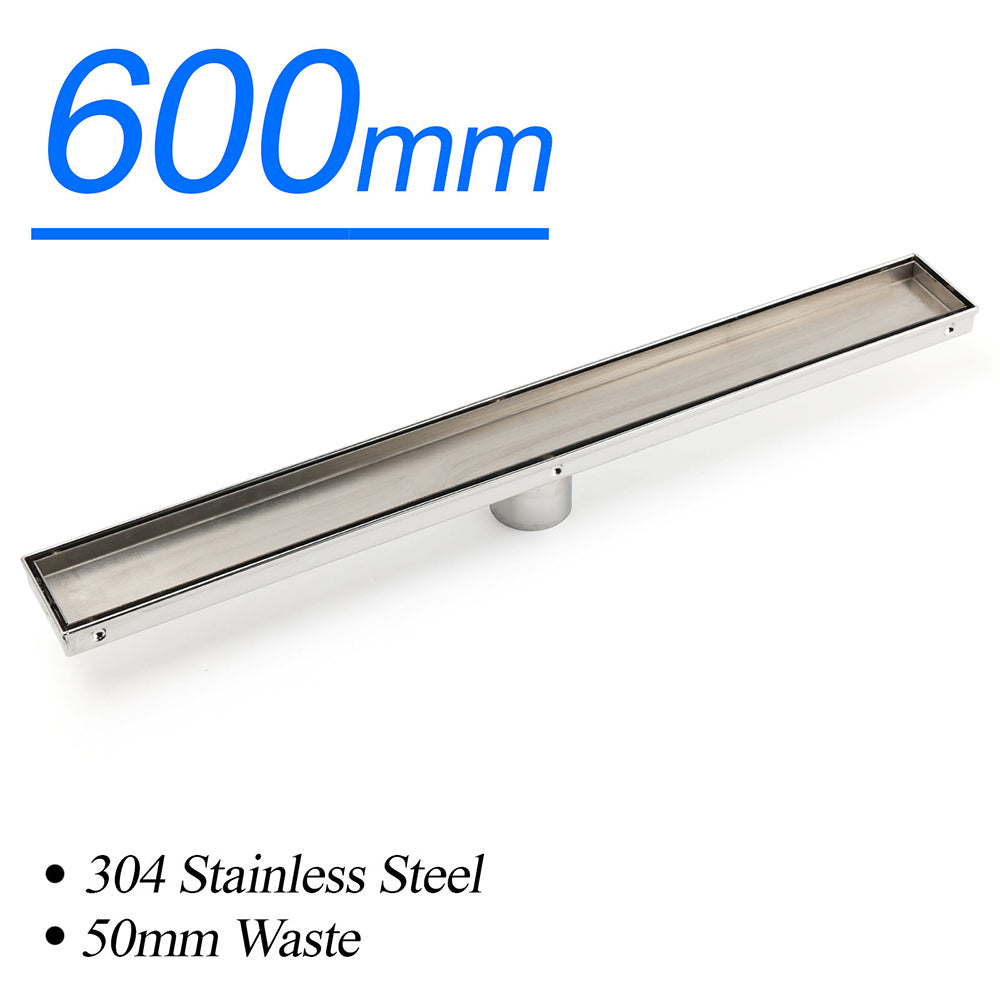 304 Stainless Steel 600mm Tile Insert Linear Shower Grate Floor Drain 50mm Waste V1233-LGTI01600D68