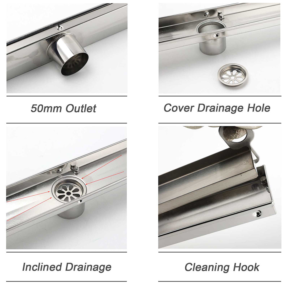 304 Stainless Steel 600mm Tile Insert Linear Shower Grate Floor Drain 50mm Waste V1233-LGTI01600D68