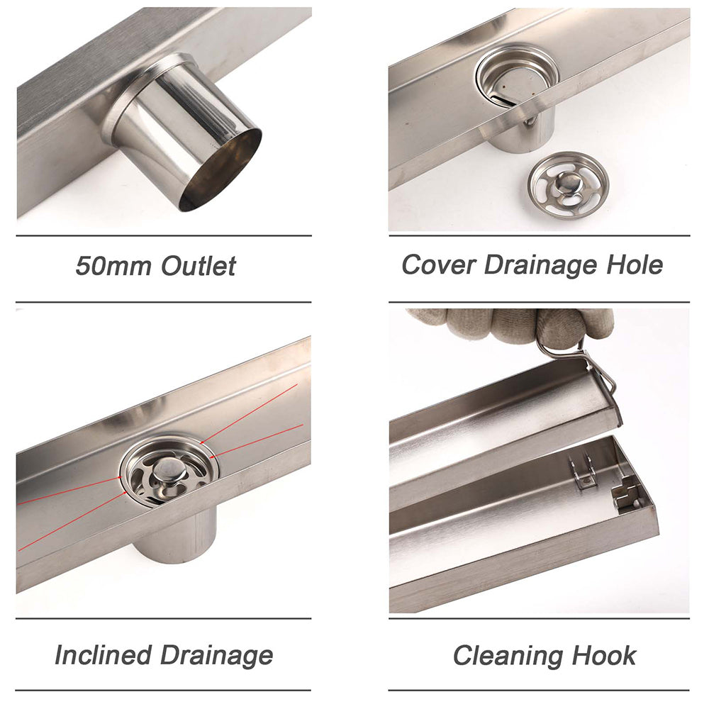 304 Stainless Steel 800mm Tile Insert Linear Shower Grate Floor Drain 50mm Waste V1233-LGTI01800D