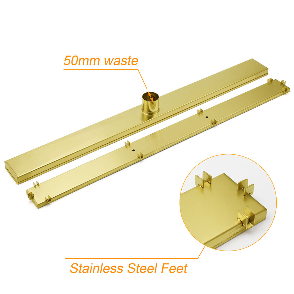 Brushed Gold 304SUS 800mm Tile Insert Shower Grate Floor Drain 50mm Waste Outlet V1233-LGTI01800DG