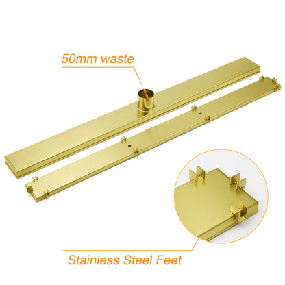 Brushed Gold 304SUS 800mm Tile Insert Shower Grate Floor Drain 50mm Waste Outlet V1233-LGTI01800DG