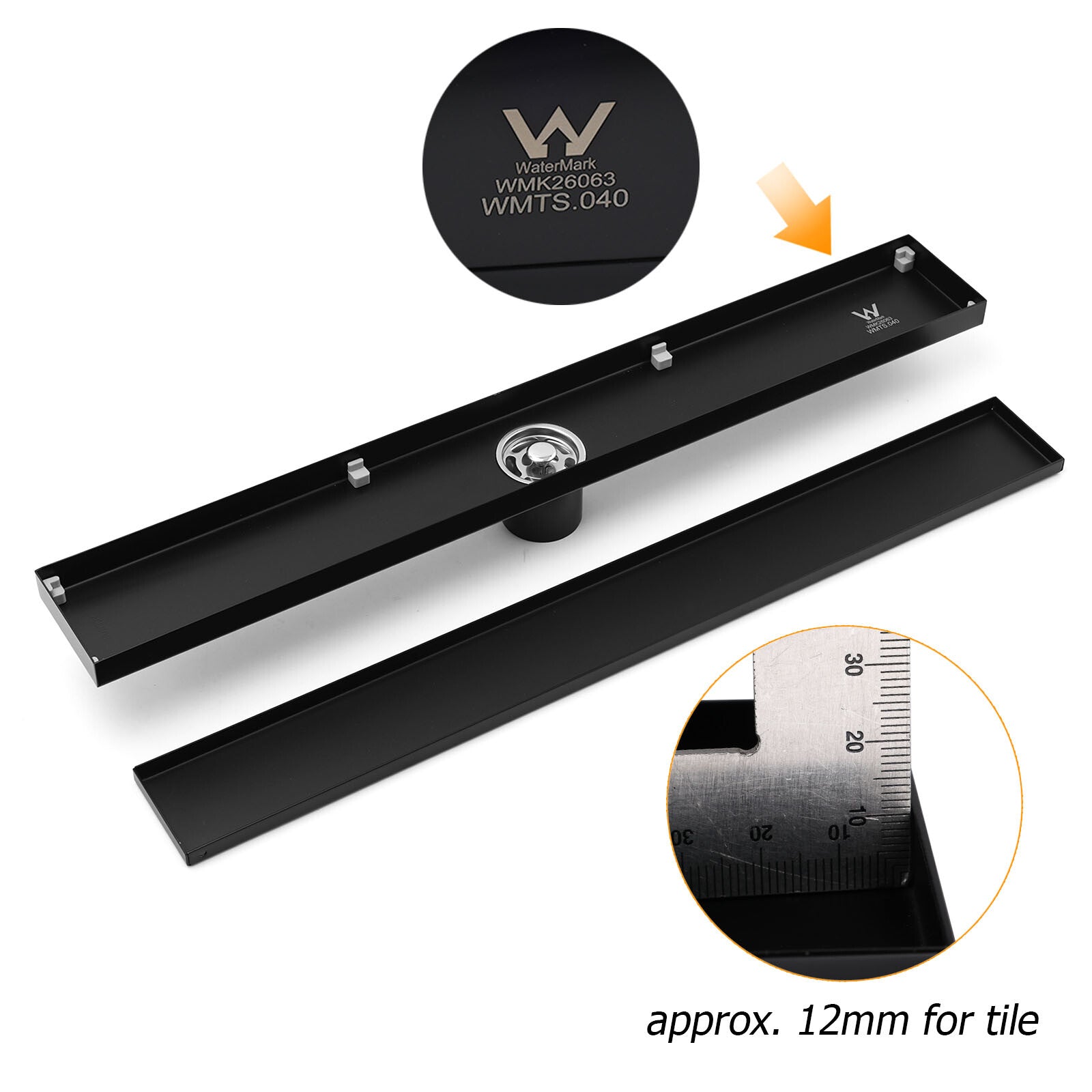 Matt Black 800mm Tile Insert Bathroom Floor Drain Shower Grate 50mm Outlet Waste V1233-LGTI01800DP