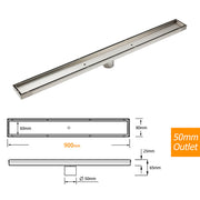 WaterMark Brushed Steel 900mm Tile Insert Shower Grate Floor Drain 50mm Outlet V1233-LGTI01900C