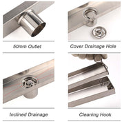 WaterMark Brushed Steel 900mm Tile Insert Shower Grate Floor Drain 50mm Outlet V1233-LGTI01900C