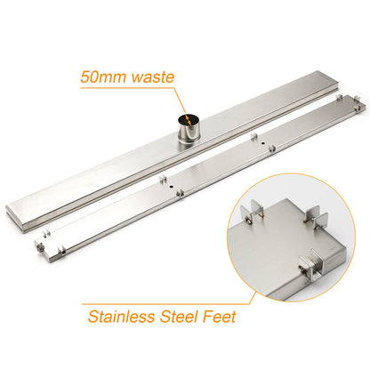 WaterMark Brushed Steel 900mm Tile Insert Shower Grate Floor Drain 50mm Outlet V1233-LGTI01900C