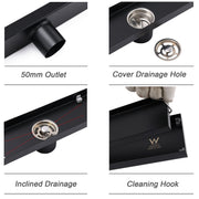 WaterMark Matt Black 900mm Tile Insert Shower Grate Floor Drain 50mm Flow Waste V1233-LGTI01900DP