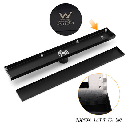 WaterMark Matt Black 900mm Tile Insert Shower Grate Floor Drain 50mm Flow Waste V1233-LGTI01900DP