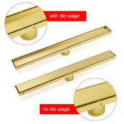 Brushed Gold 600mm Tile Insert Linear Shower Grate Floor Drain 50mm Outlet Waste V1233-LGTI02A600BG