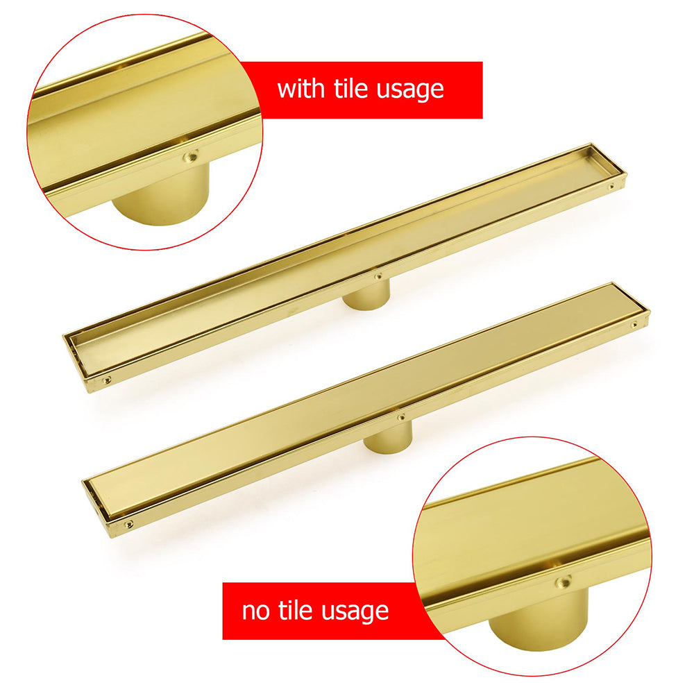 Brushed Gold 600mm Tile Insert Linear Shower Grate Floor Drain 50mm Outlet Waste V1233-LGTI02A600BG