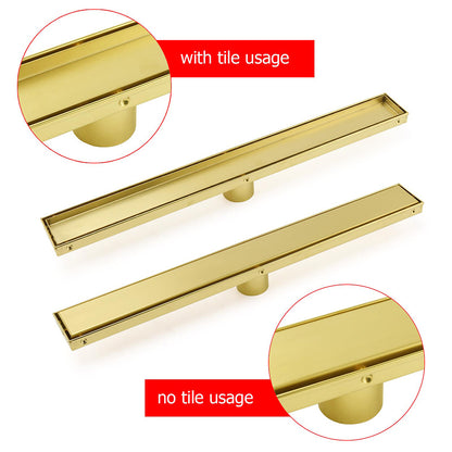 Brushed Gold 600mm Tile Insert Linear Shower Grate Floor Drain 50mm Outlet Waste V1233-LGTI02A600BG
