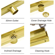 Brushed Gold 600mm Tile Insert Linear Shower Grate Floor Drain 50mm Outlet Waste V1233-LGTI02A600BG