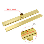 Brushed Gold 600mm Tile Insert Linear Shower Grate Floor Drain 50mm Outlet Waste V1233-LGTI02A600BG