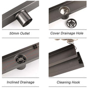 Gun Metal Tile Insert 600mm Linear Shower Grate Floor Drain 50mm Waste Outlet V1233-LGTI02A600GM