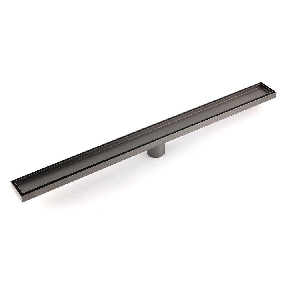Gun Metal Bathroom Tile Insert 800mm Linear Shower Grate Floor Drain 50mm Waste V1233-LGTI02A800GM