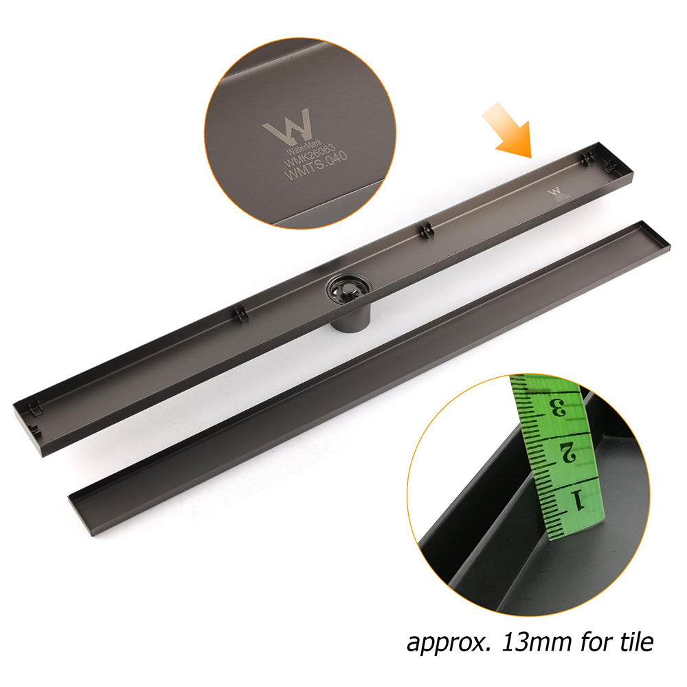 Gun Metal Bathroom Tile Insert 800mm Linear Shower Grate Floor Drain 50mm Waste V1233-LGTI02A800GM