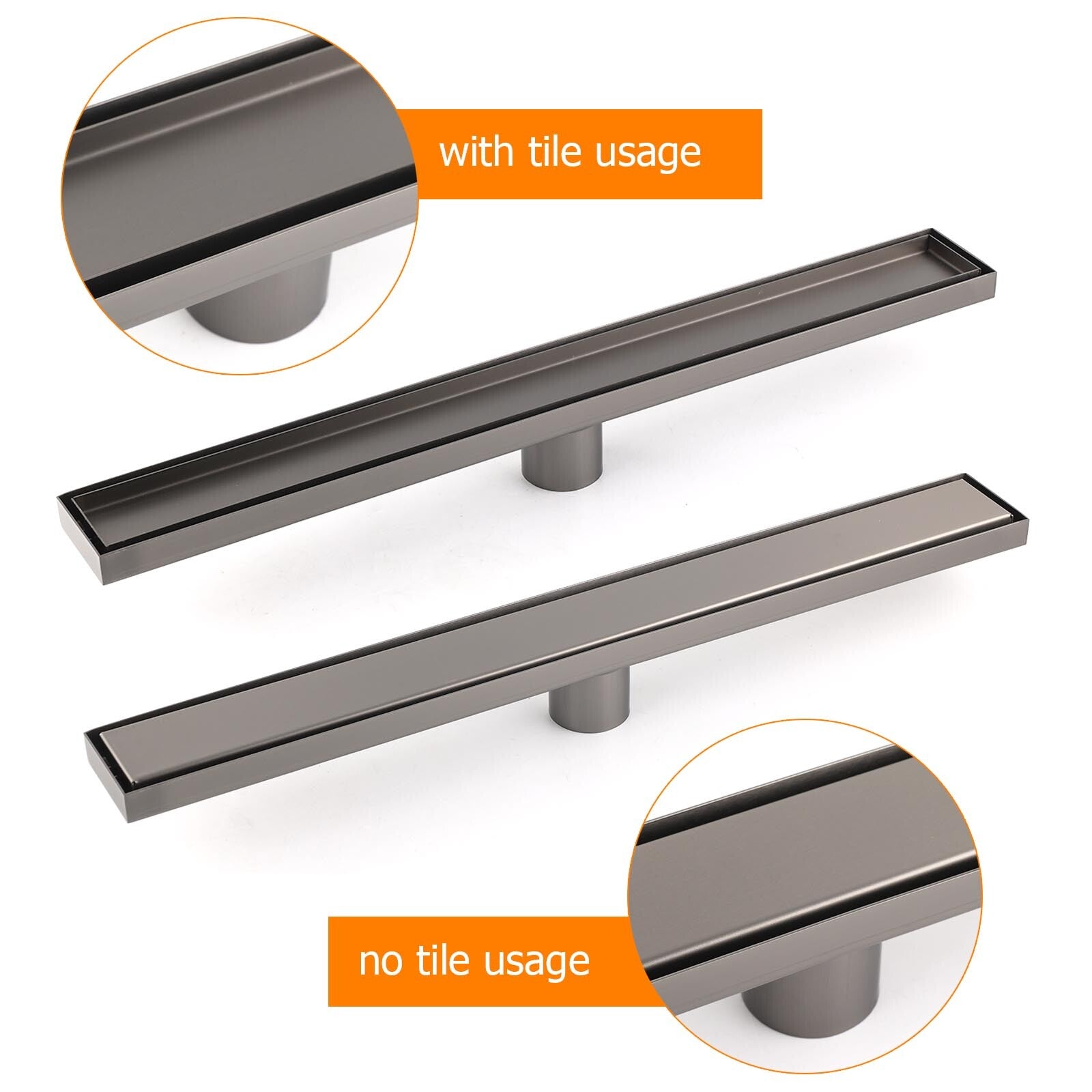 Gun Metal Bathroom Tile Insert 800mm Linear Shower Grate Floor Drain 50mm Waste V1233-LGTI02A800GM