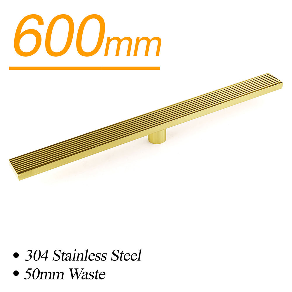 Brushed Gold 304 SUS 600mm Strip Fence Sword Shower Grate Floor Drain 50mm Waste V1233-LGWG02A600BG