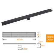 Matt Black 600mm Strip Fence Sword Shower Grate Floor Drain 50mm Waste Outlet V1233-LGWG02A600BL