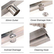 Chrome Stainless Steel Shower Grate 600mm Sword Fence Floor Drain 50mm Outlet V1233-LGWG02A600BS